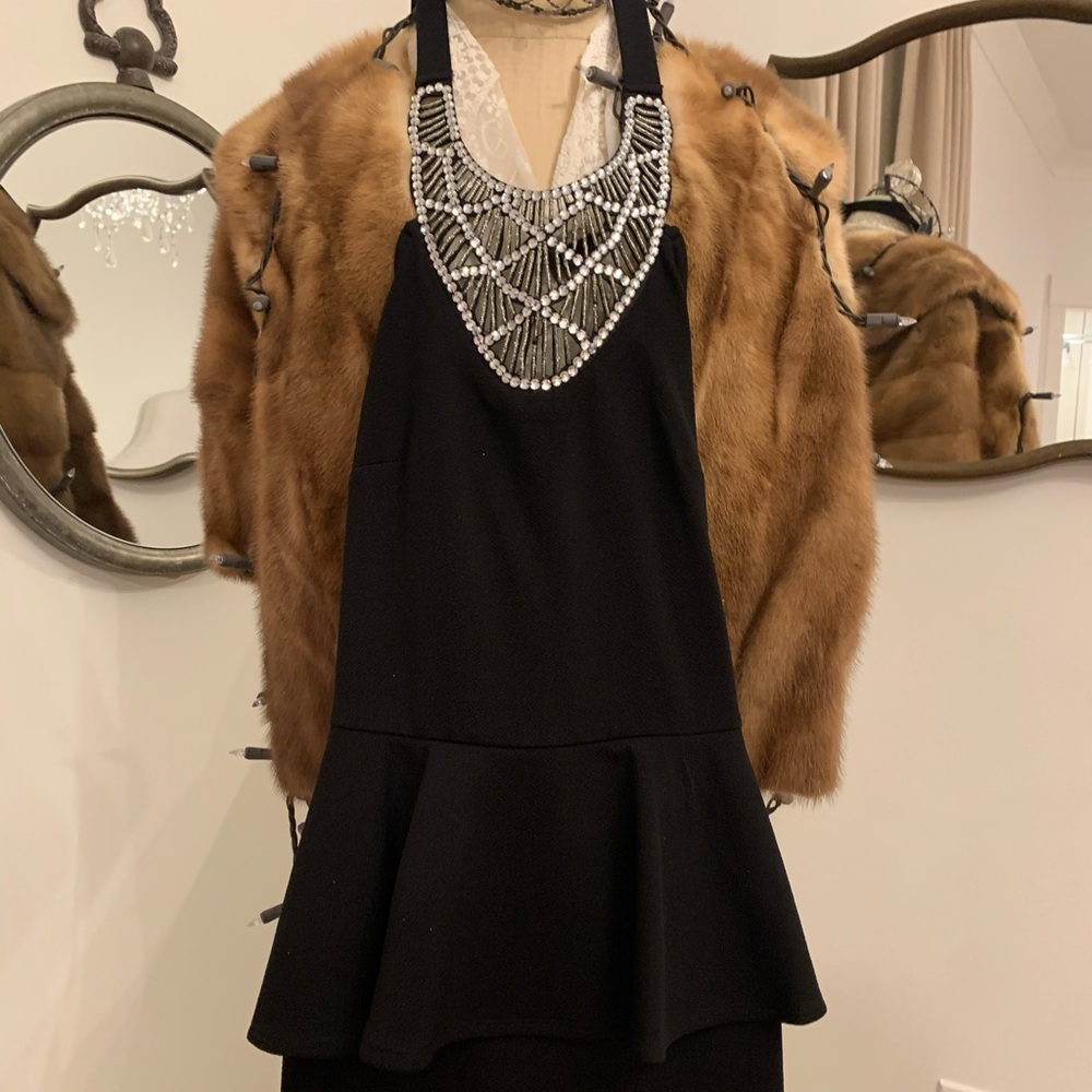 Black, diamond, halter pencil dress